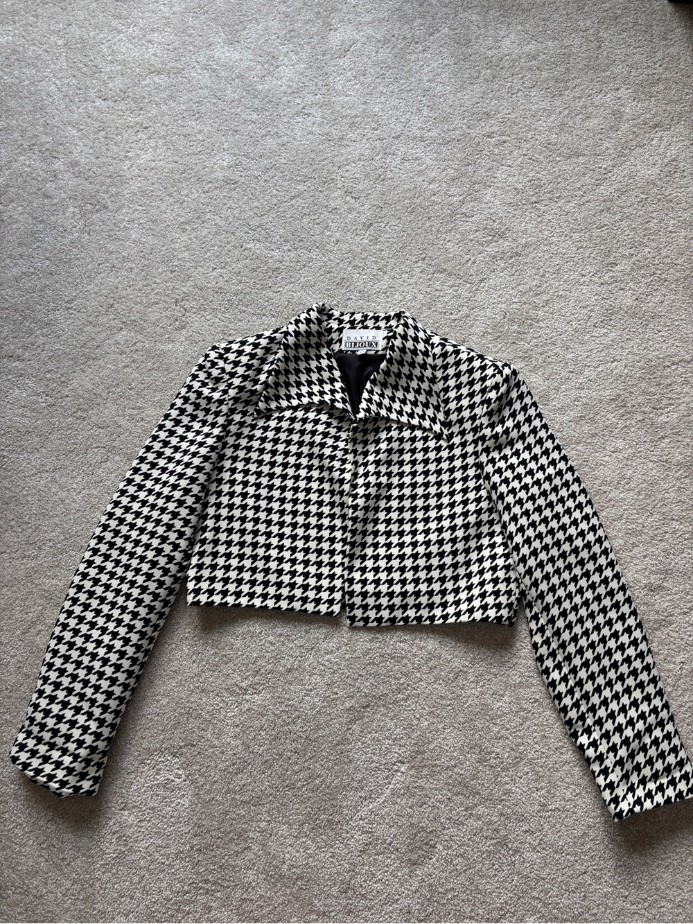 Vintage David Bijoux Black White Houndstooth Cropped Blazer